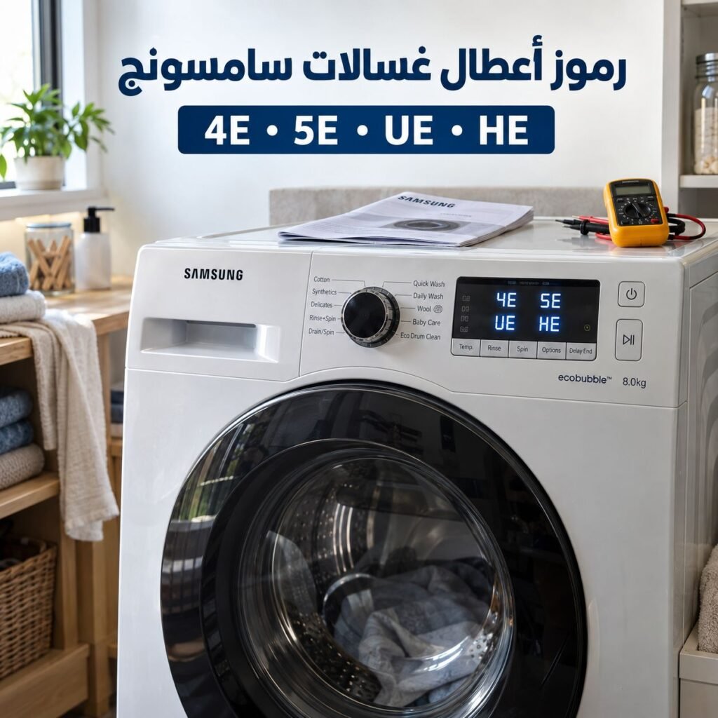 رموز أعطال غسالات سامسونج معنى أكواد 4e و5e وue وhe وطريقة حلها